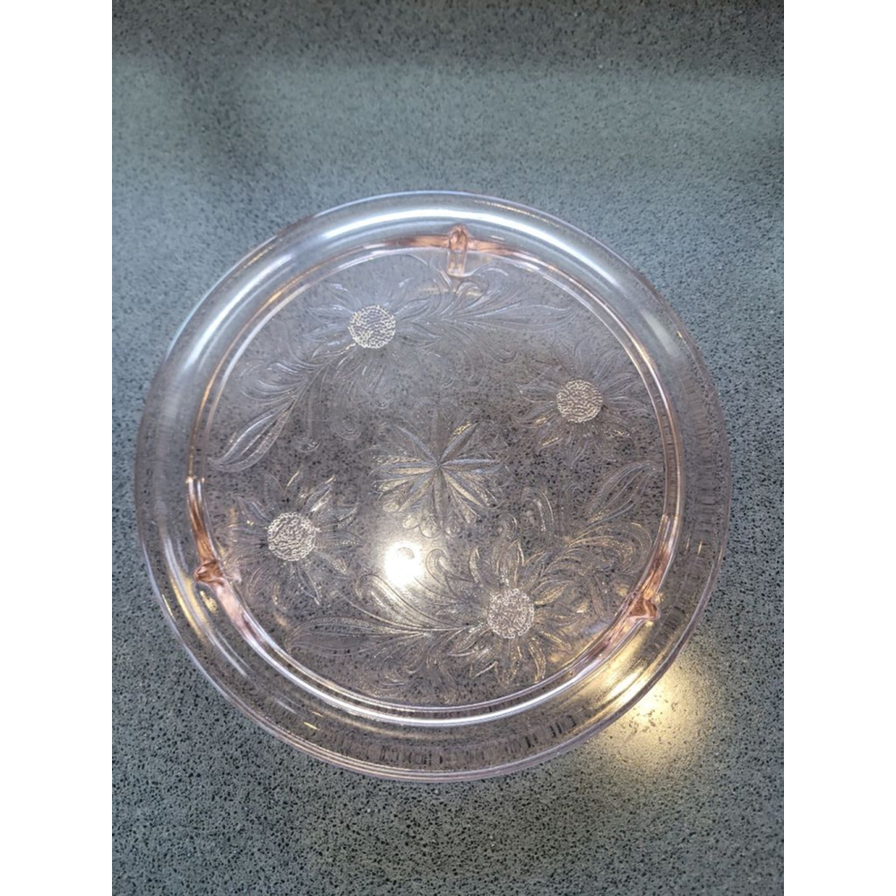 Jeannette Sunflower Pink Depression Glass Footed Plate 3-Foot 10”
